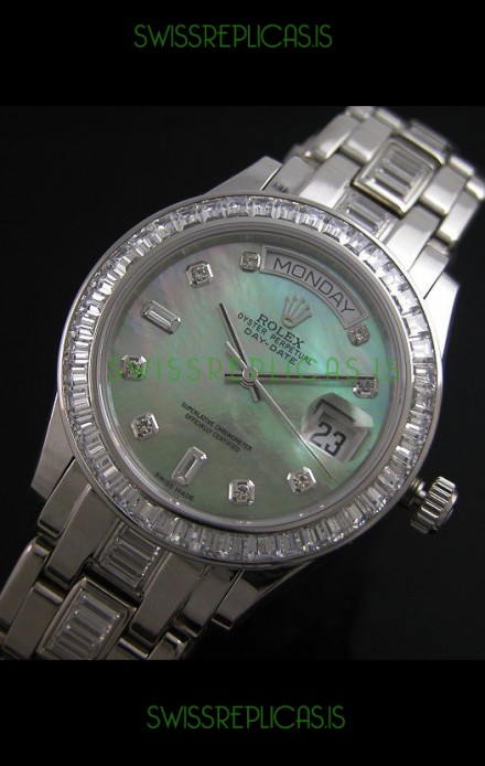 Rolex Oyster Perpetual Day Date Swiss Replica Watch in Green Mother of Pearl Dial 