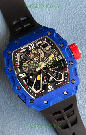 Richard Mille RM35-03 Rafael Nadal Edition Blue Carbon Fiber Casing 1:1 Mirror Replica Watch in Black Strap