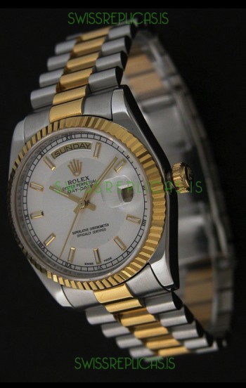 Rolex Day Date Just swiss Replica Two Tone Gold Watch in White Dial